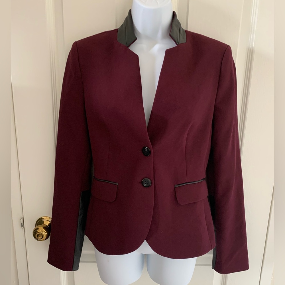Burgundy Mexx Metropolitan Blazer Jacket with Black Faux Leather Details